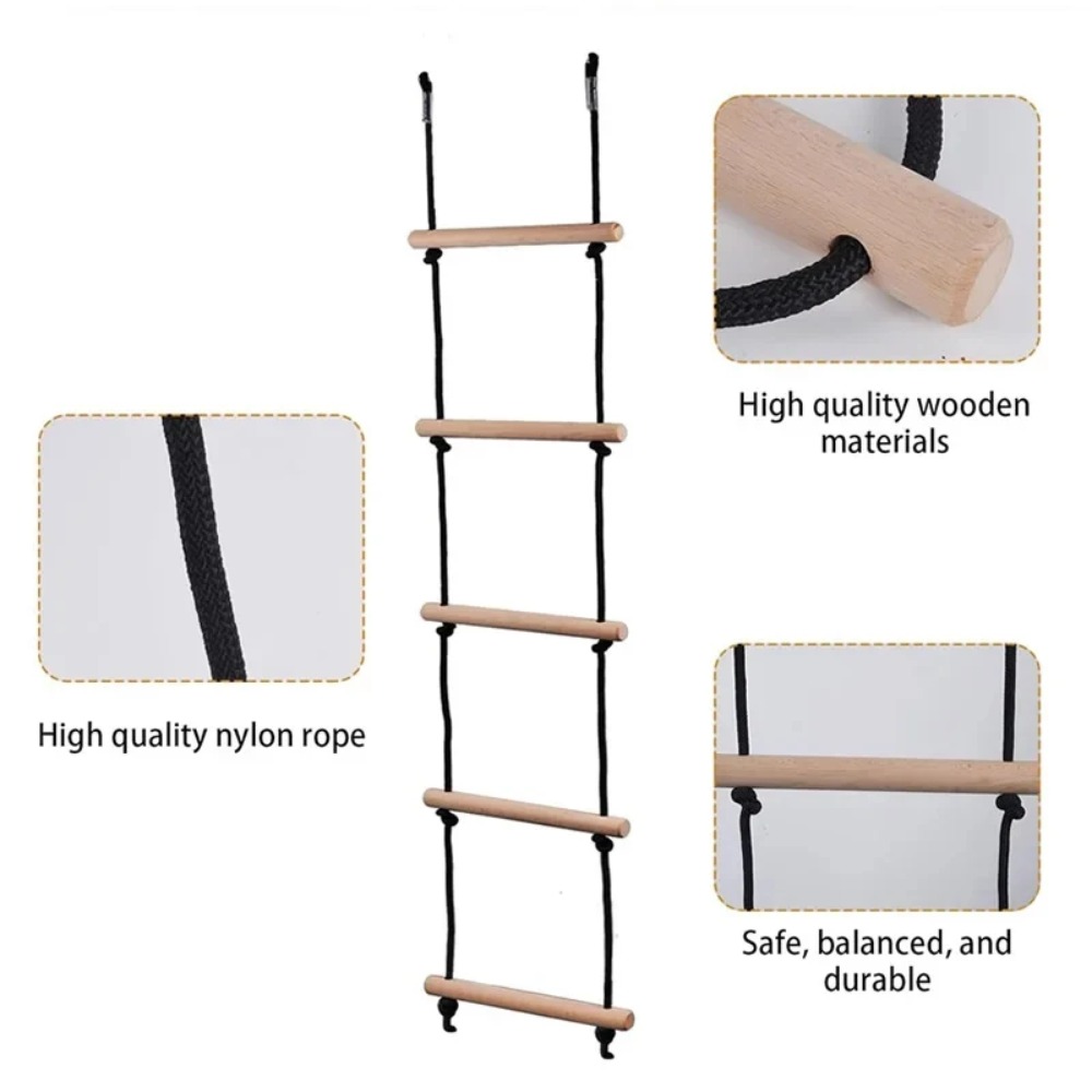 Kids Outdoor Ladder - Children Climbing Rope Ladder Wooden Swing
