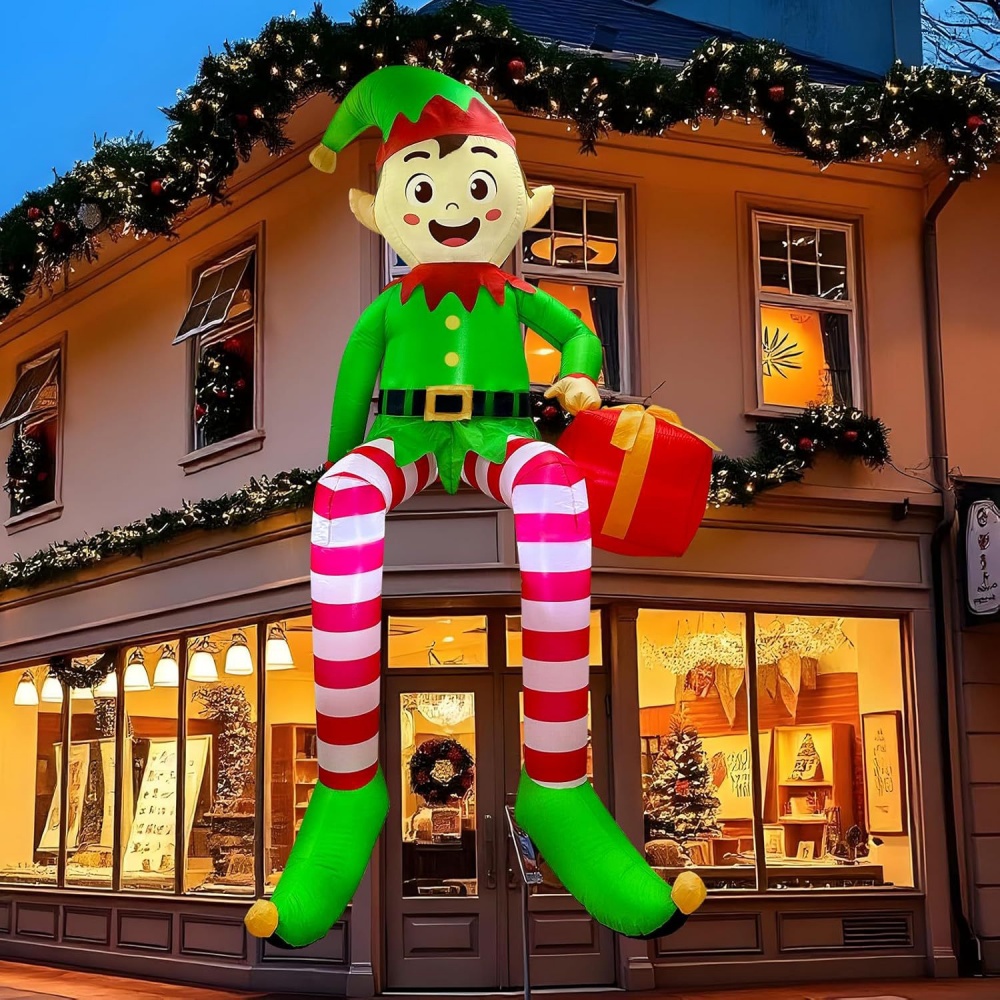 Kids Outdoor Lights - 8FT Christmas Inflatables Sitting Elf Decoration